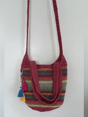 The Sak 120 Hobo Bag in Crochet Handcrafted Multi-Color  Bag in Berry